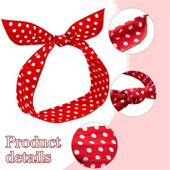 2Pieces Polka Dot Headbands for Girls and Women Headband Retro Bandana Halloween - Picture 3 of 6